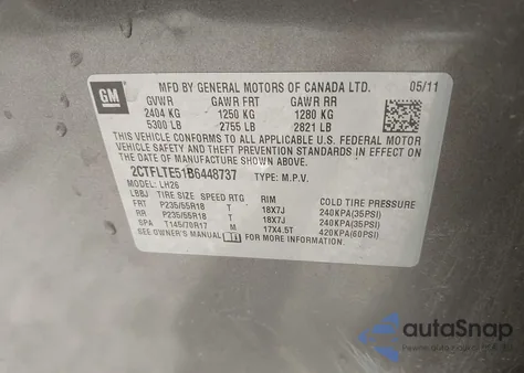 2011 GMC Terrain Sle-2 from USA, damaged, VIN 2CTFLTE51B6448737